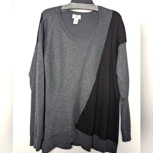 Oso casuals sweater Ribbed colorblock dolphin hem black grey sz XL cozy comfy